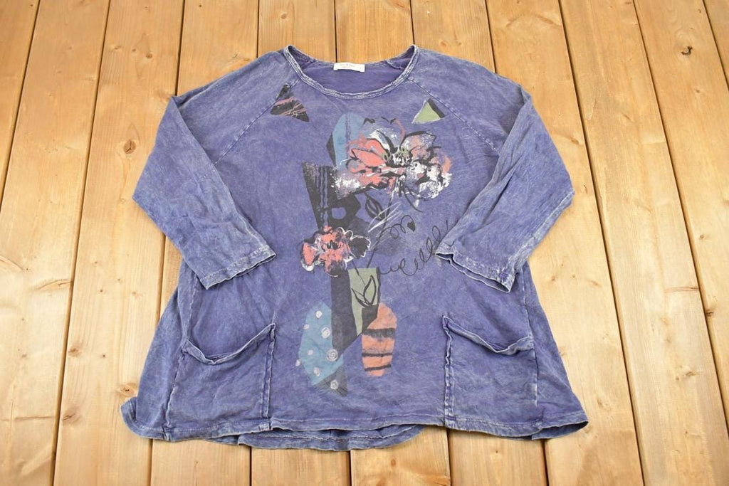 Vintage 1990s Jess And Jane Floral AOP Souvenir Shirt Womens M / 90s Crewneck / Travel Vacation Sweater