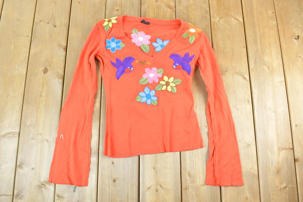 Women Vintage Vigoss Y2K Embroidered Flower T-Shirt