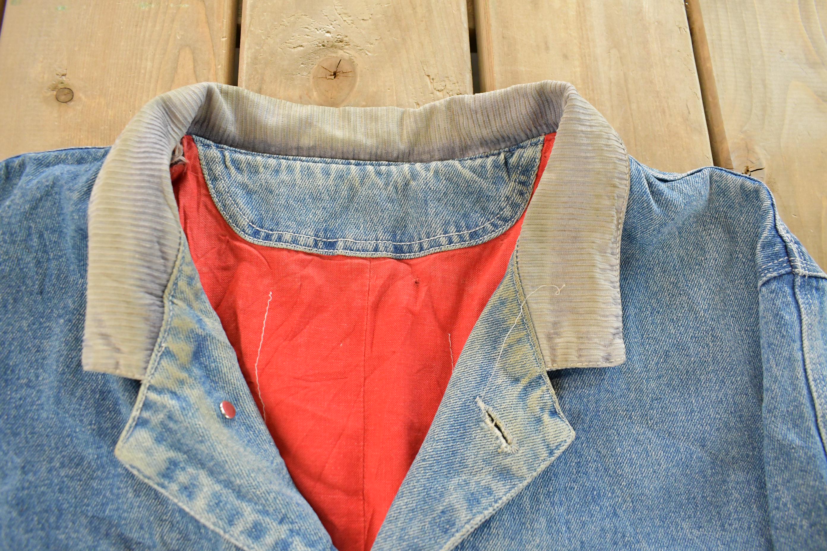Vintage 1980s Sun Faded Workwear Denim Chore Coat Men's XL