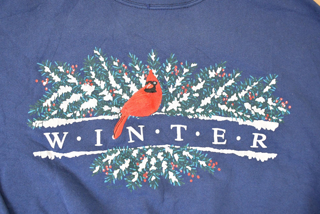 Vintage 1990s Winter Cardinal Embroidered Crewneck Sweatshirt Mens L