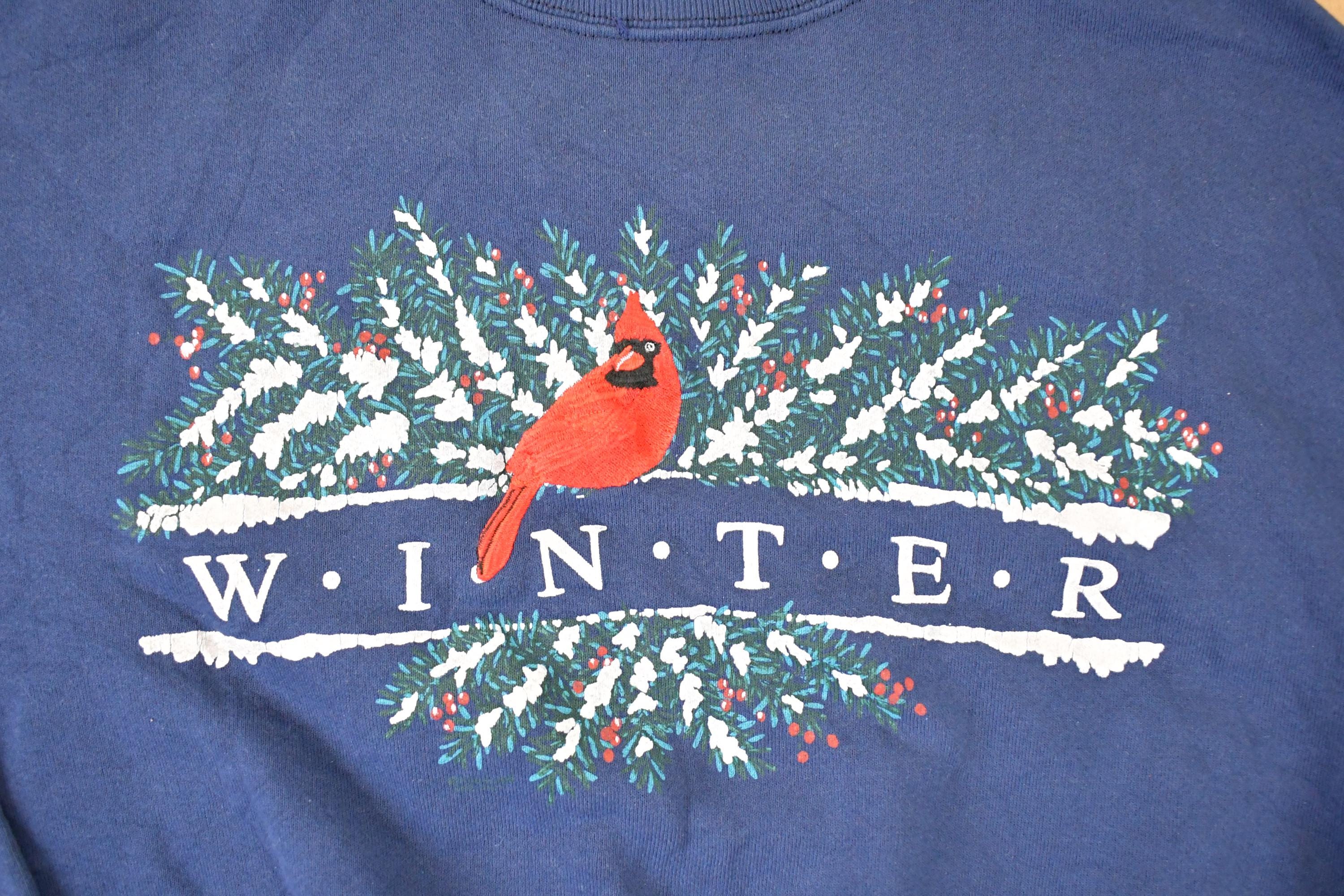 Vintage 1990s Winter Cardinal Embroidered Crewneck Sweatshirt Mens L