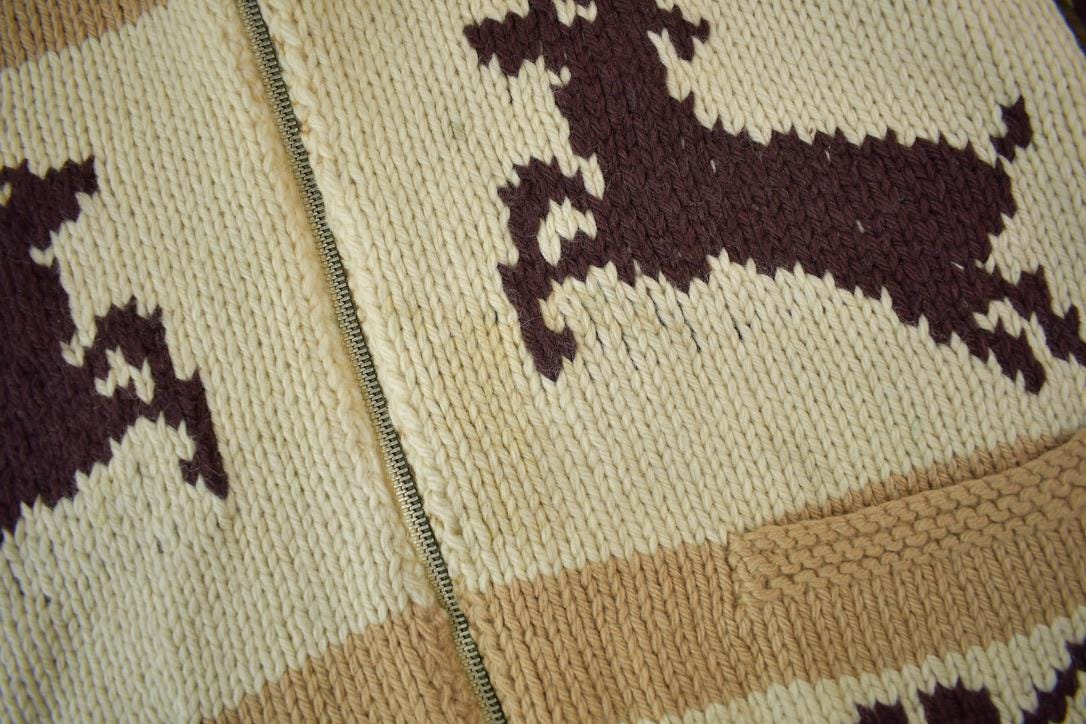 Vintage 1940s Hand-Knit Deer Cowichan Sweater
