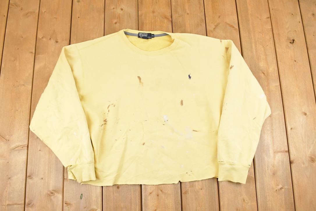 Vintage 1990s Polo By Ralph Lauren Distressed Painters Crewneck Sweatshirt Women's Cropped XL