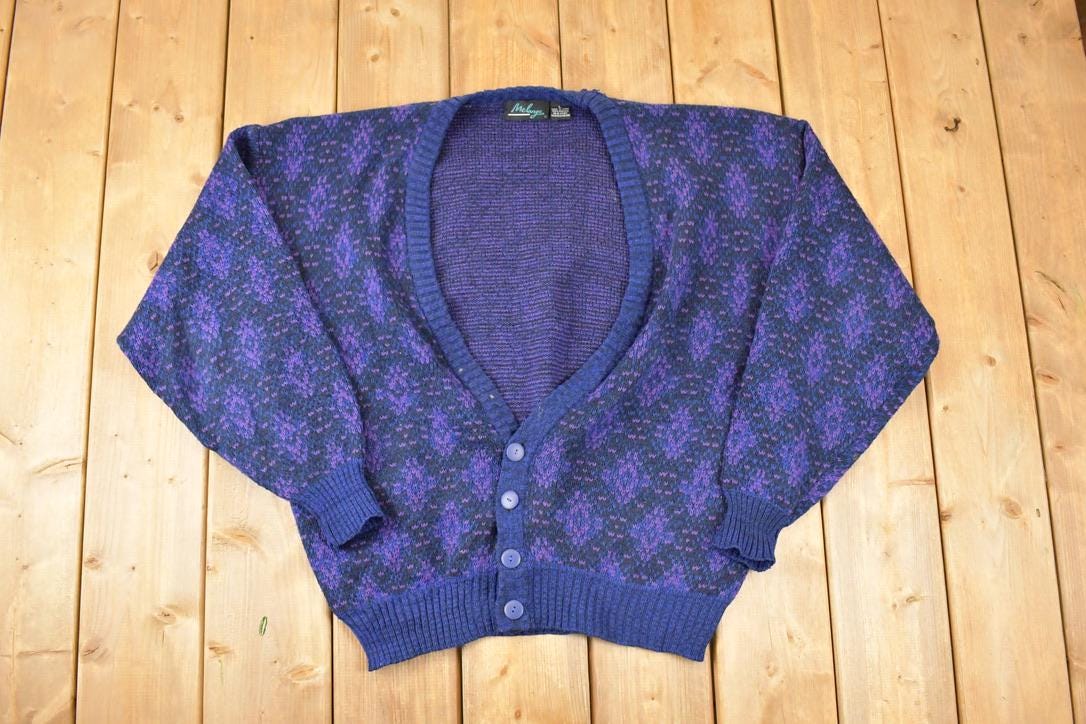 Vintage 1990s Melange Abstract Knit Cardigan Sweater Women's XL