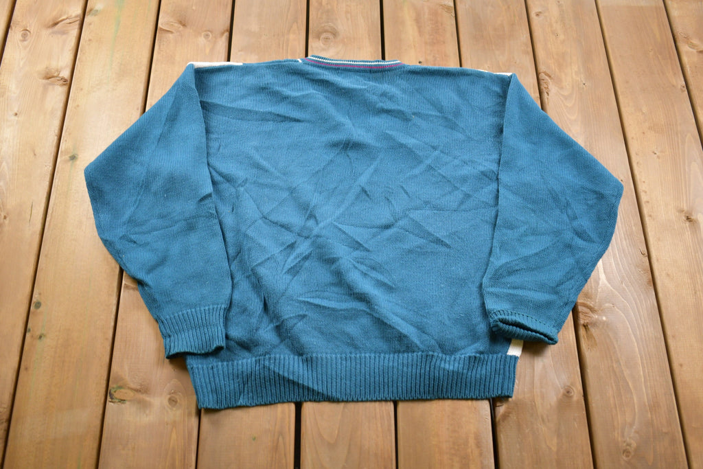 Vintage 1990s Par Four V-Neck Knitted Sweater / Vintage 90s V-Neck / Pattern Sweater / Outdoor / Hand Knit / Pullover Sweatshirt