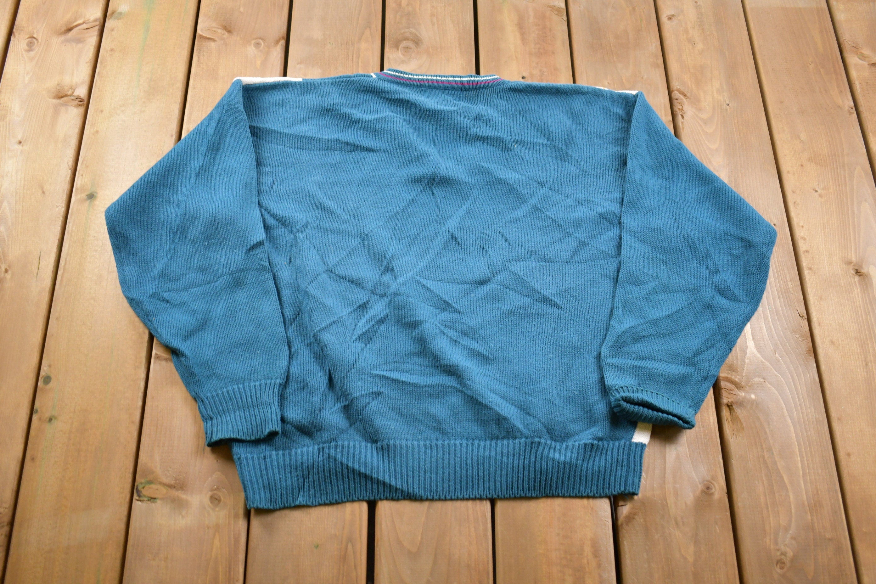 Vintage 1990s Par Four V-Neck Knitted Sweater / Vintage 90s V-Neck / Pattern Sweater / Outdoor / Hand Knit / Pullover Sweatshirt