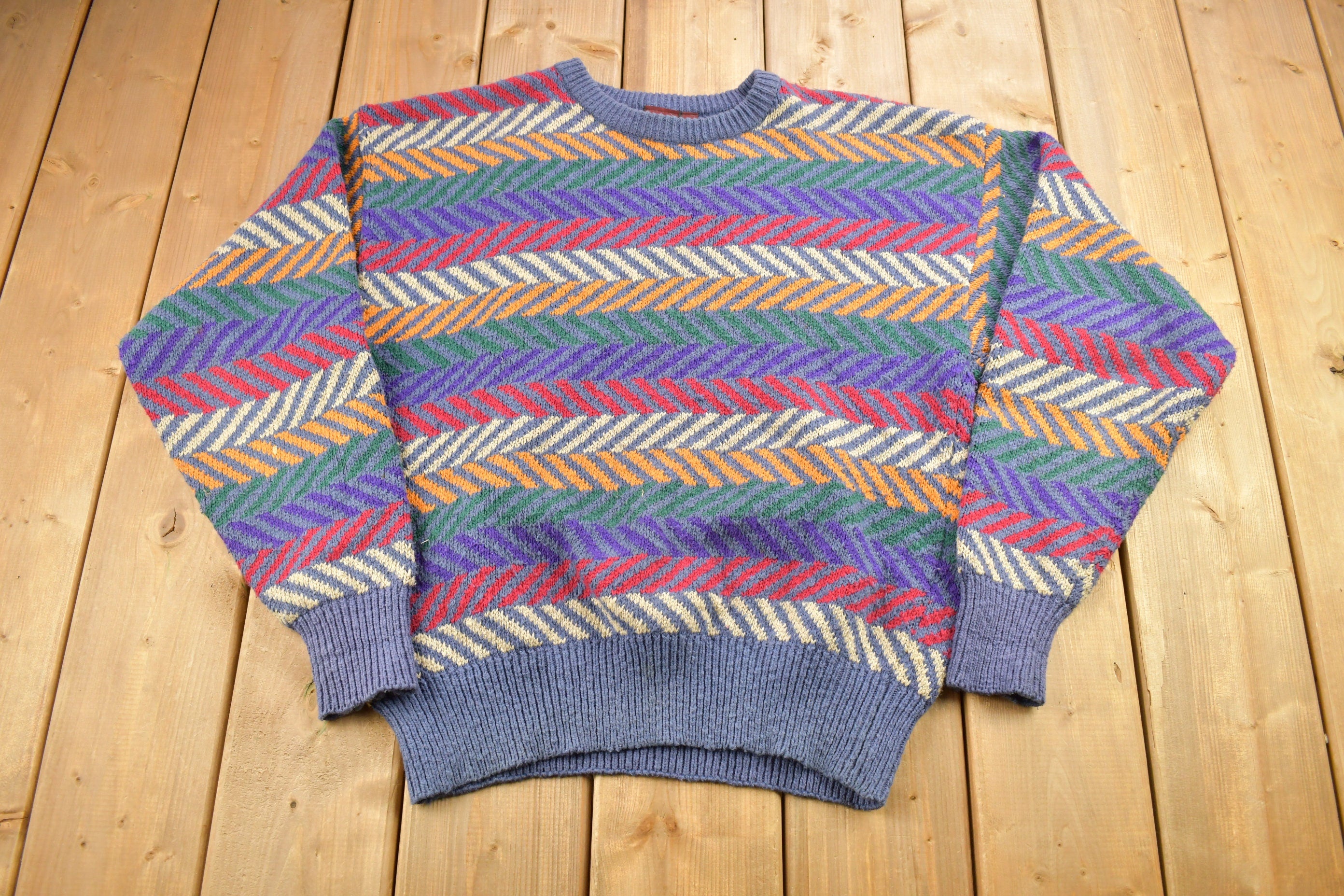 Vintage 1980s Nordstrom Colorful Striped Knitted Crewneck Sweater
