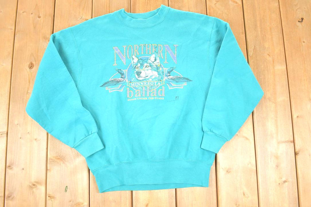 Vintage 1990s Northern Minnesota Big Wolf Ballad Crewneck Sweatshirt Men's M