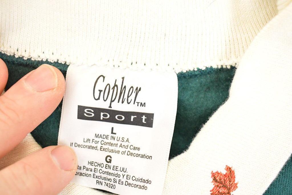 Vintage 1990s Gopher Sport Collared Leaf Design Graphic Print Collared Sweatshirt Women's L