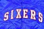 Vintage 1990s Hardwood Classics Philadelphia 76ers NBA Basketball Embroidered Snap Button Satin Bomber Jacket