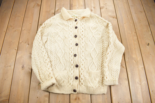 Vintage 1980s Deidres Designs 100% Wool Cable Knit Cardigan Sweater / Vintage Cardigan / Button Up / Handmade In Ireland