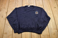 Vintage 1990s Knitted Navy Blue Crewneck Sweater / Vintage 90s Sweater / Embroidered / Basic Knit / Sweatshirt / School Uniform Knit