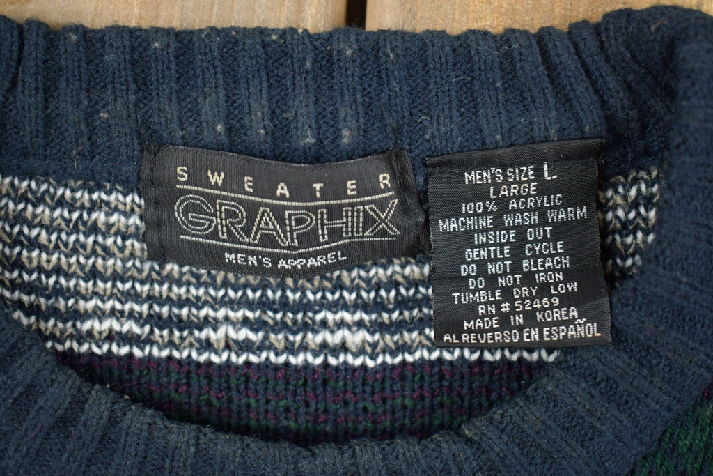Vintage 1990s Graphix Abstract Striped Knit Crewneck Sweater /