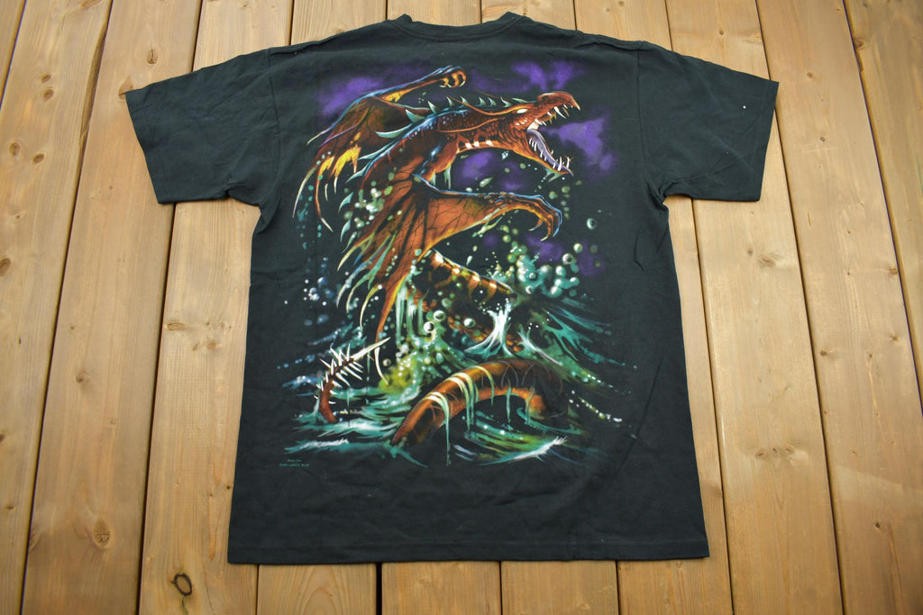 Vintage 1999 Deadstock Liquid Blue Dragon Wizard Big Graphic T-Shirt