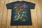 Vintage 1999 Deadstock Liquid Blue Dragon Wizard Big Graphic T-Shirt