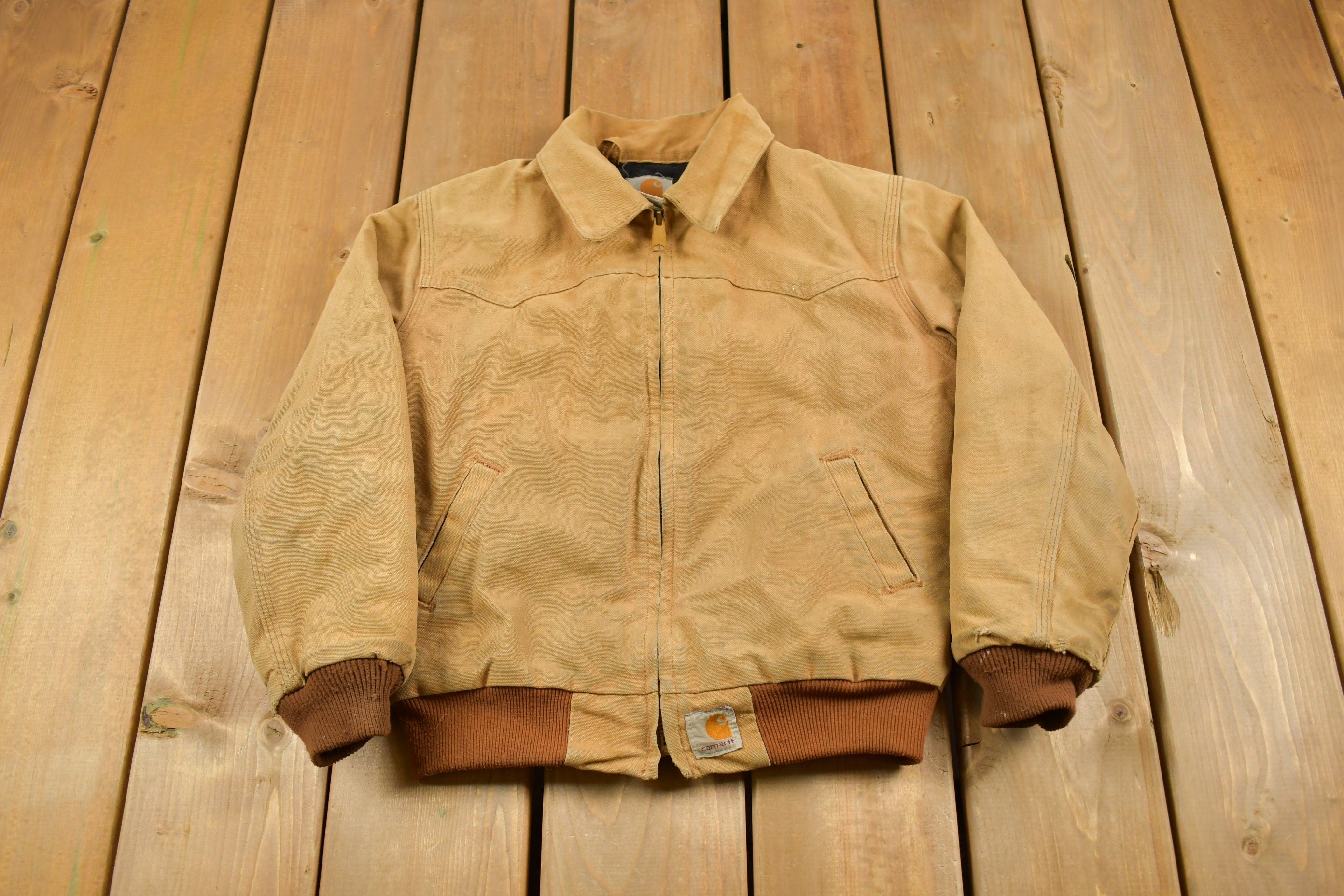 Vintage 1990s Carhartt Beige Traditional Kids Size Work Jacket