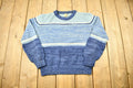 Vintage 1980s Blue Striped Knitted Crewneck Sweater