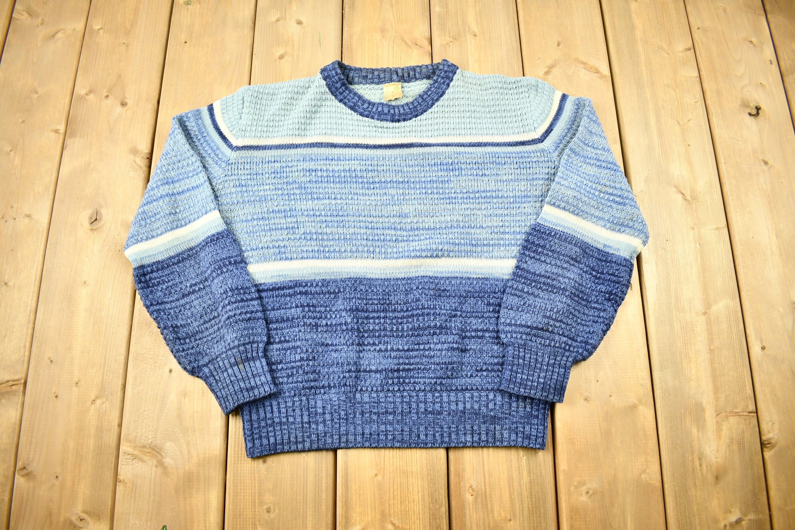 Vintage 1980s Blue Striped Knitted Crewneck Sweater