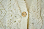 Vintage 1990s Cable Knit Perfect Mild Distress Cream Cardigan Sweater Made In USA