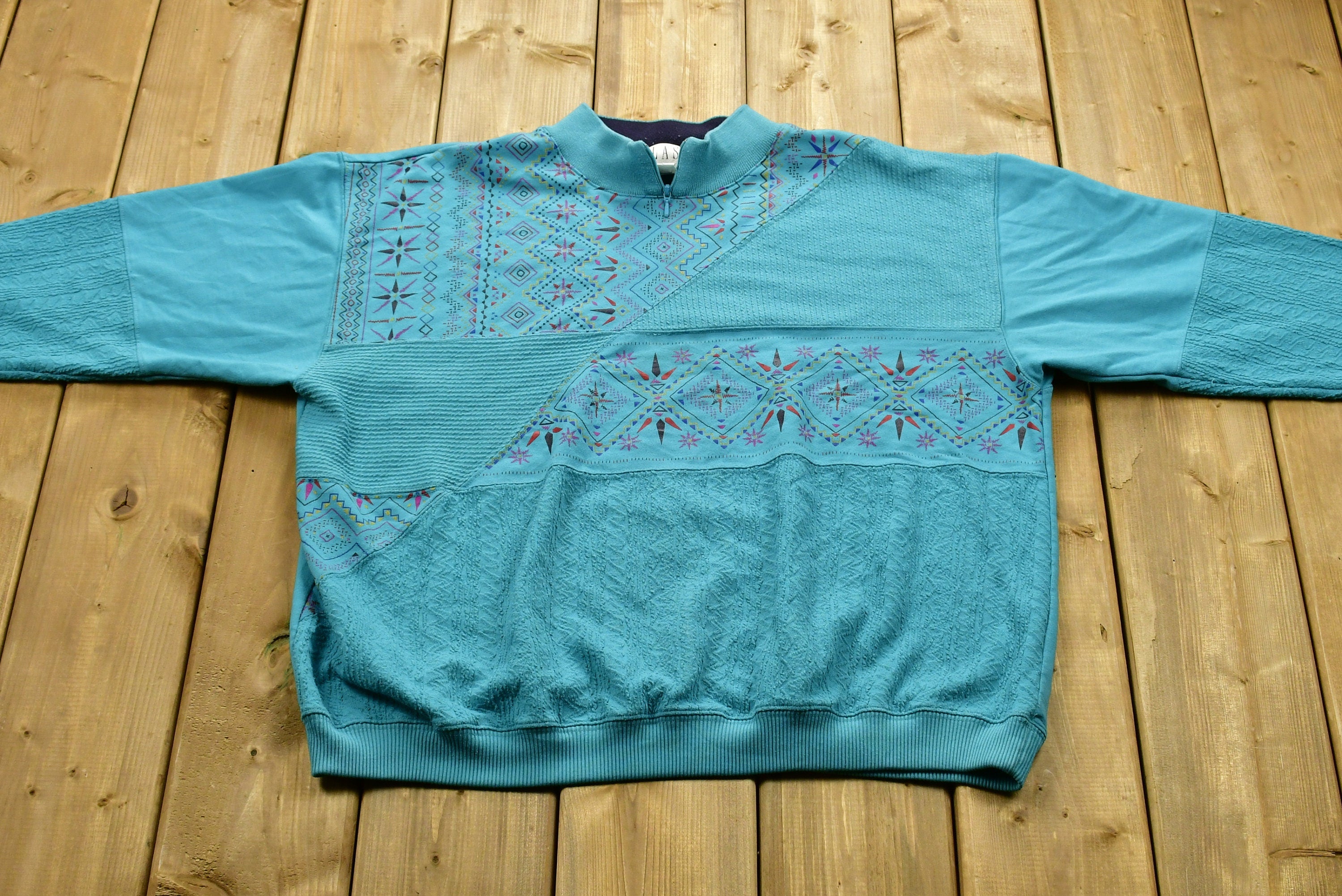 Ethnic Print Quarter Zip Sweatshirt