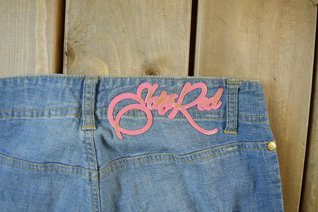 Vintage 2000s Echo Red Pink Embroidered Low Waisted Women's Denim Jeans Size 28 x 32
