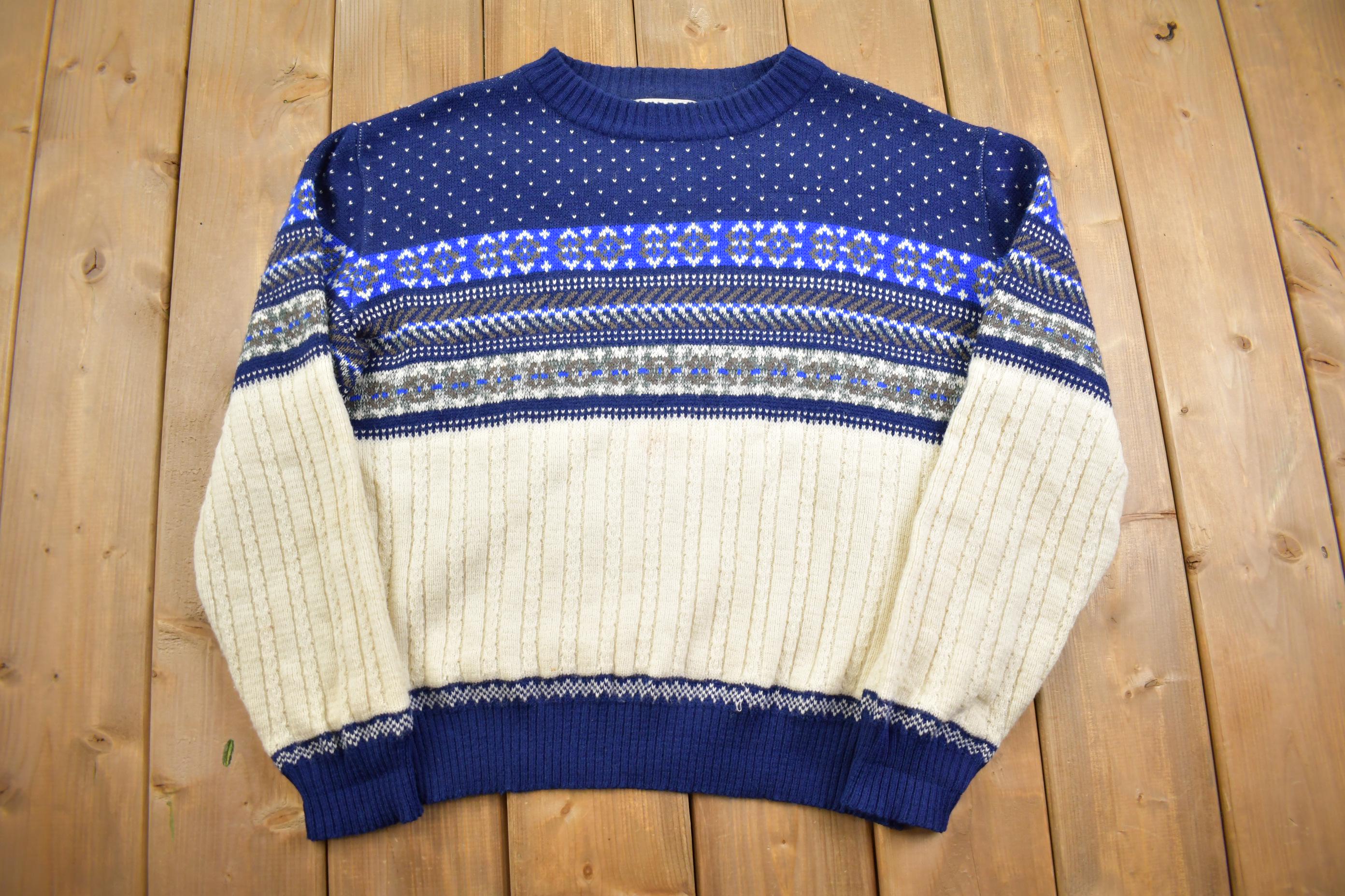 Vintage 1990s Rob Winter Pattern Knit Crewneck Sweater - Medium