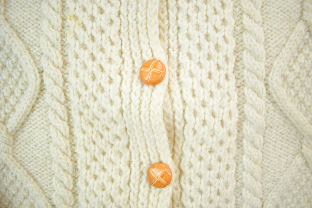 Vintage 1980s Tan Wool Cable Knit Crewneck Sweater Aran Island