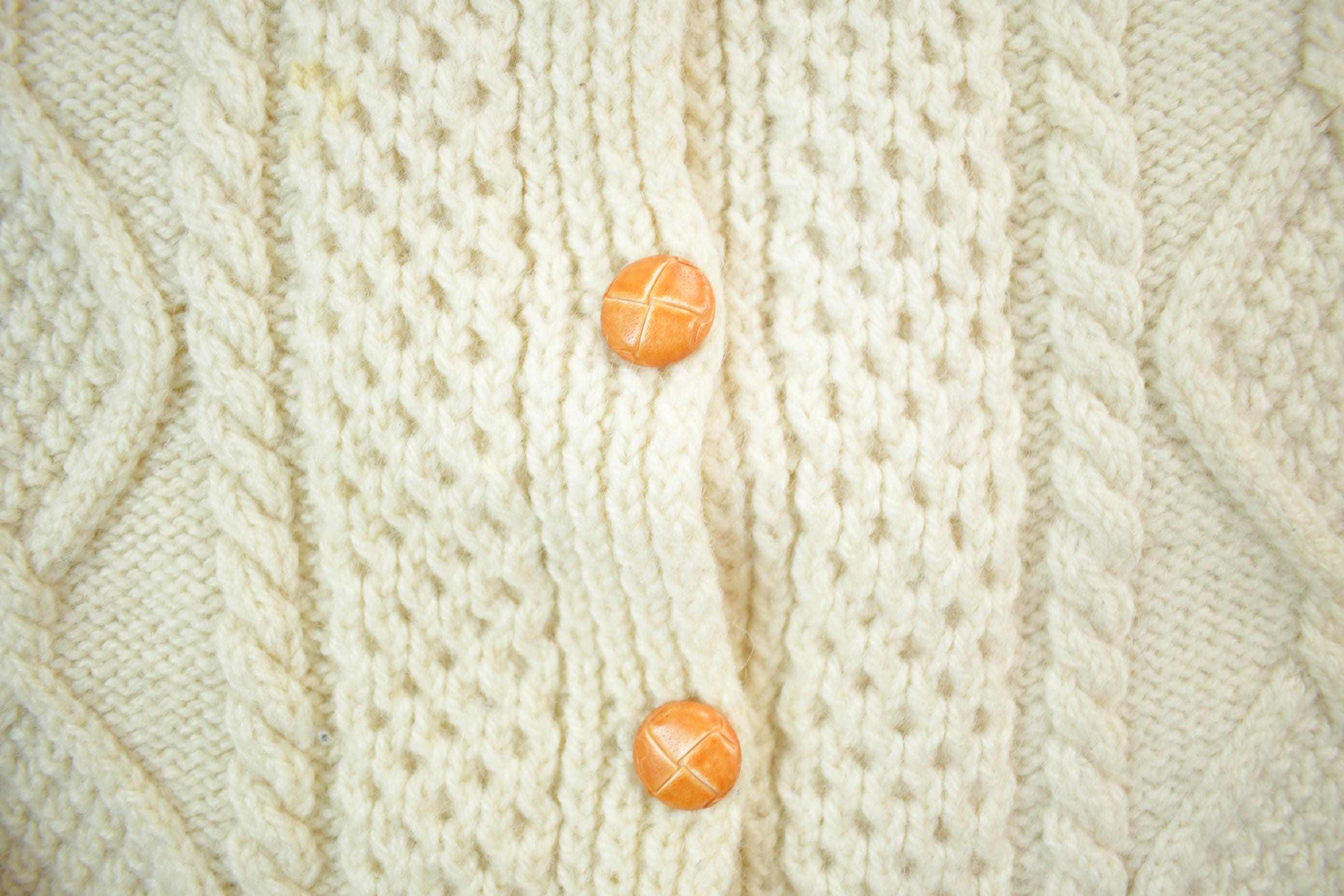 Vintage 1980s Tan Wool Cable Knit Crewneck Sweater Aran Island