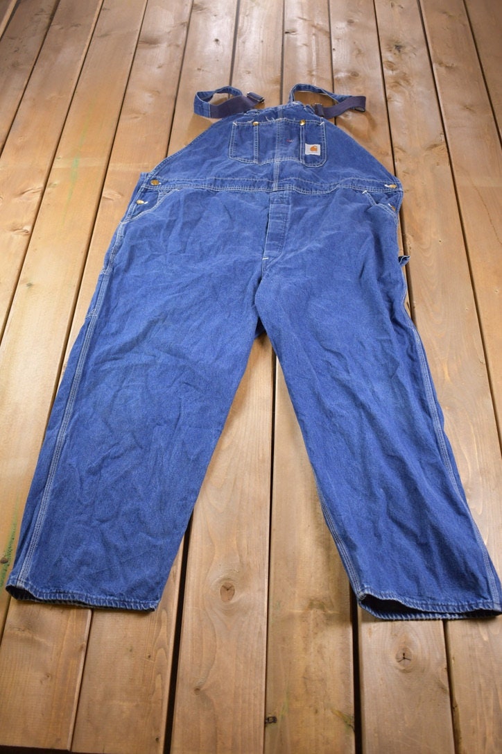 Vintage 1990s Carhartt Blue Denim Overalls Size 50 x 28