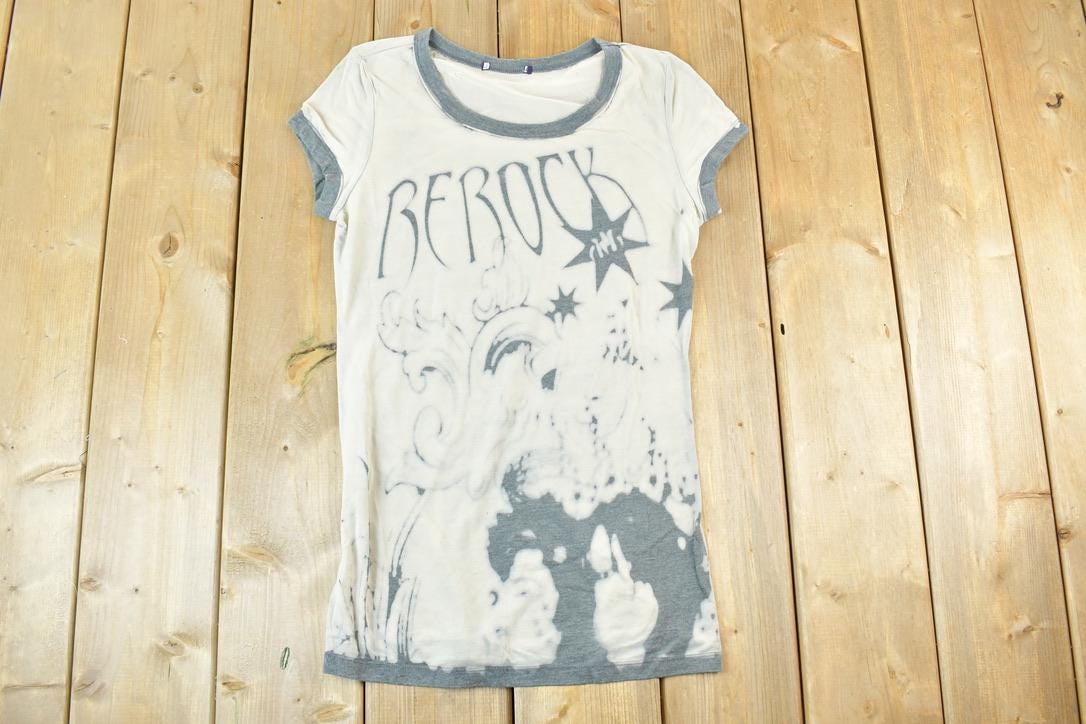 Women Vintage Rerock Rockstar Y2K T-Shirt / Vigoss Grunge Skull Print / Contrast Stitch / Internet Famous Clothing / Over Dyed