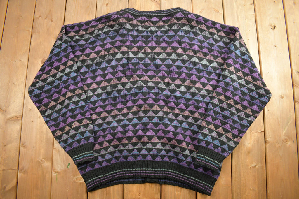 Vintage 1990s Rainbow Geometric Knitted Cardigan Sweater