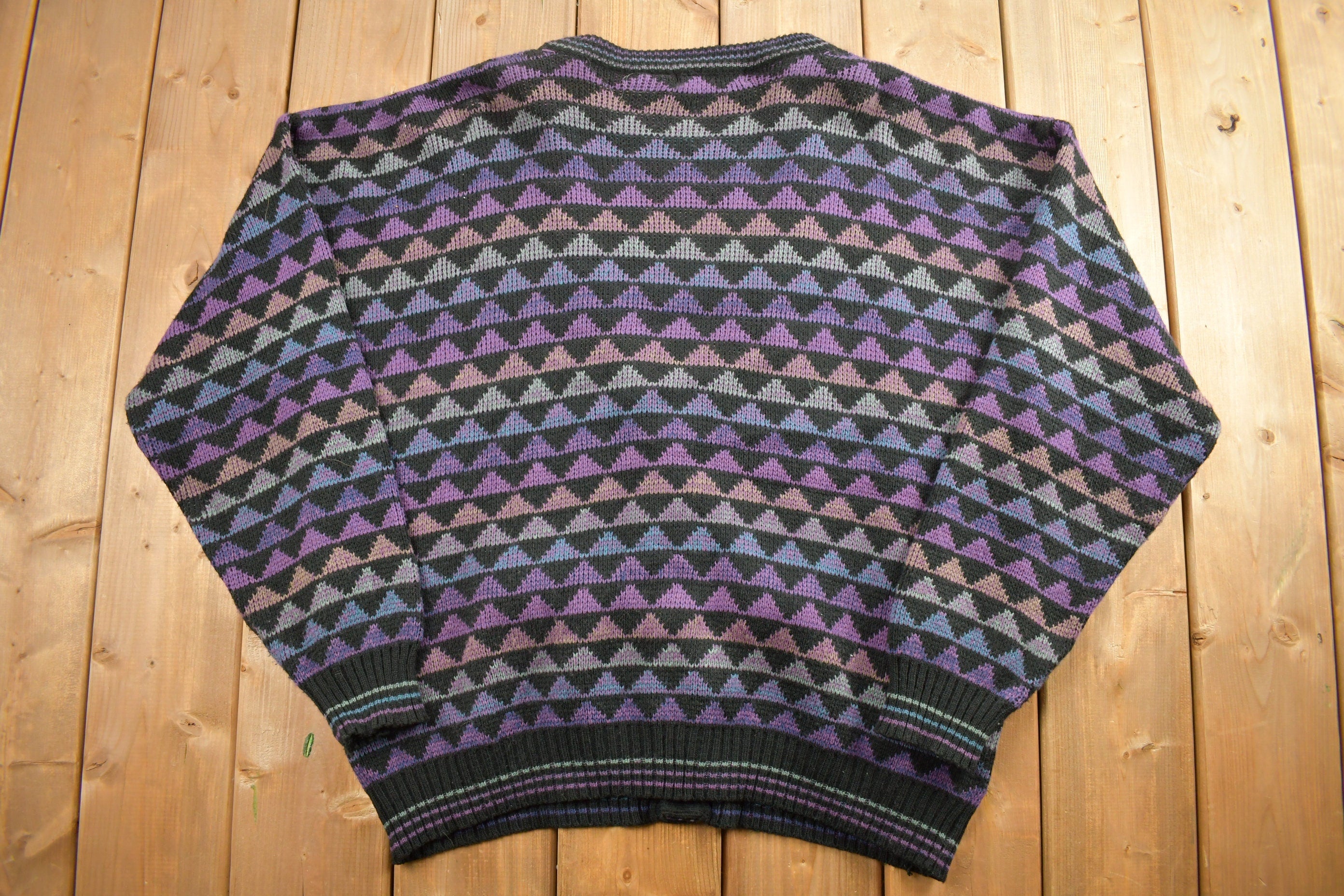 Vintage 1990s Rainbow Geometric Knitted Cardigan Sweater