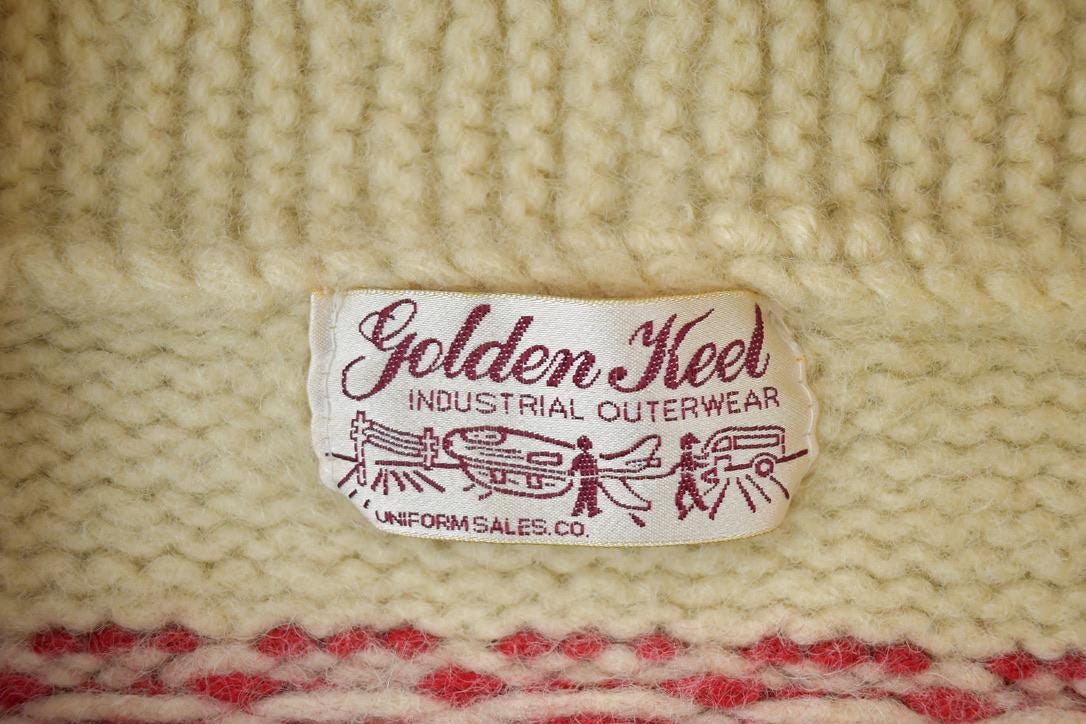 Vintage 1970s Golden Keel 100% Wool Full Zip Knit Christmas Sweater  Vintage 70s Crewneck  Outdoorsman  Vintage Knit  Winter Sweatshirt