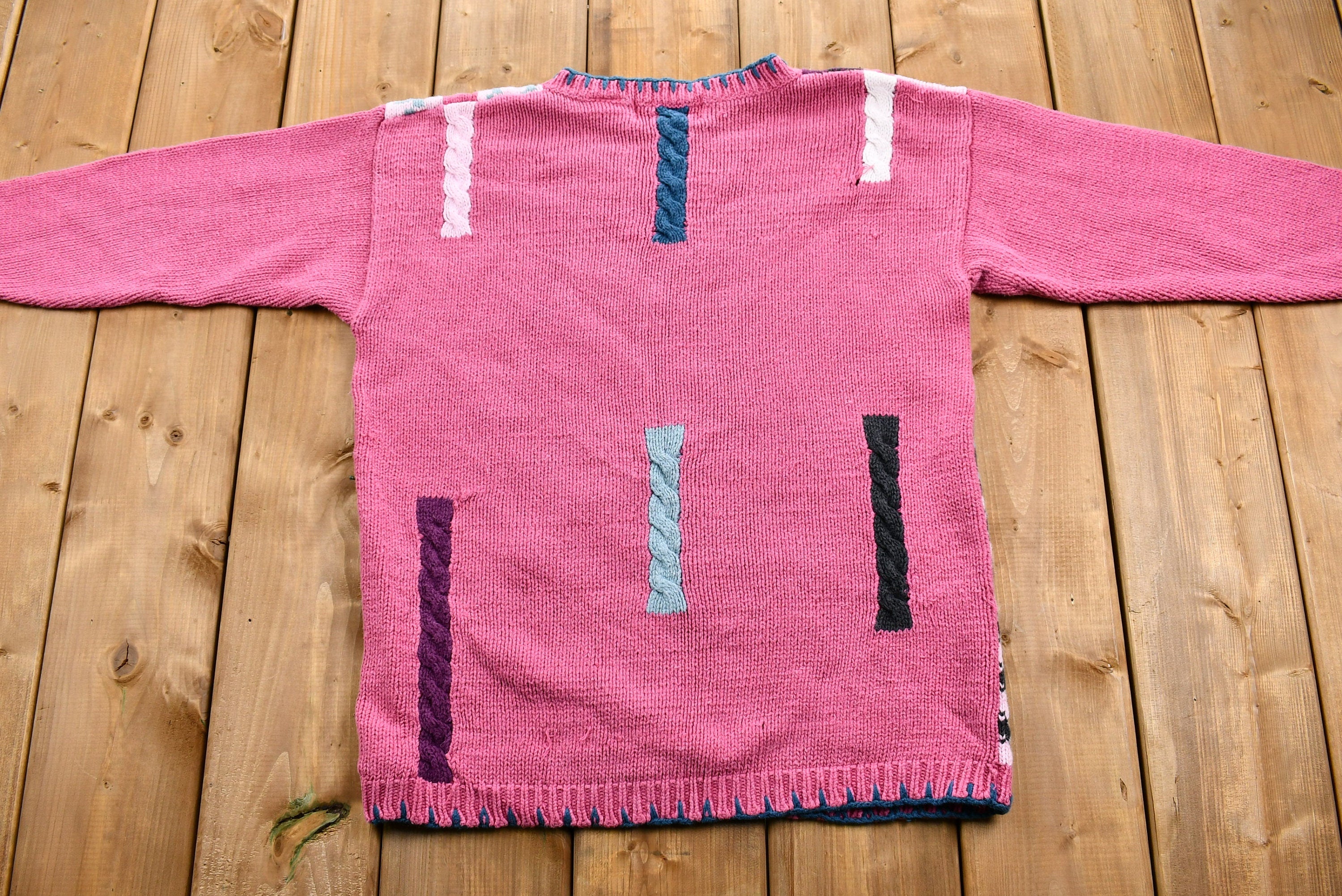 Vintage 1990s Patchwork Knit Sweater Houndstooth