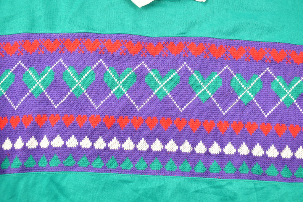 Vintage 1990s Lauren Brooke Heart Theme Collared Sweater