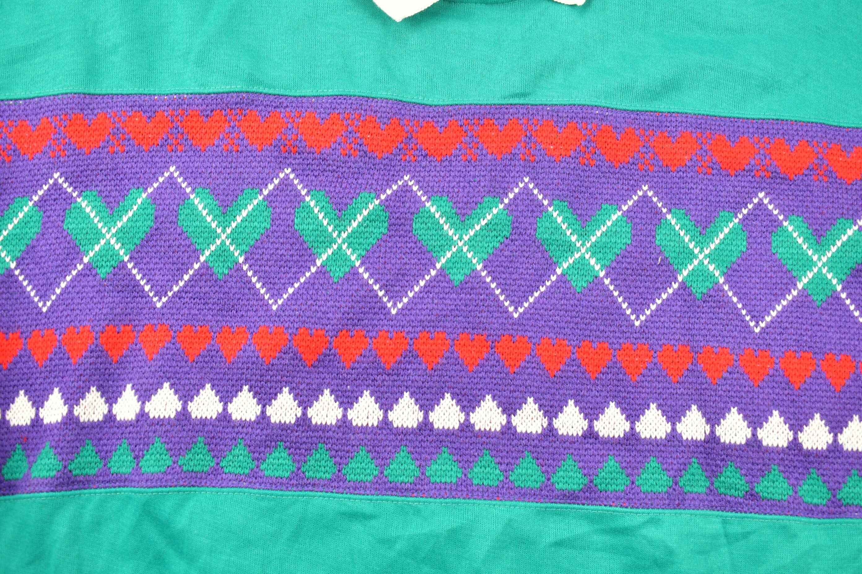 Vintage 1990s Lauren Brooke Heart Theme Collared Sweater