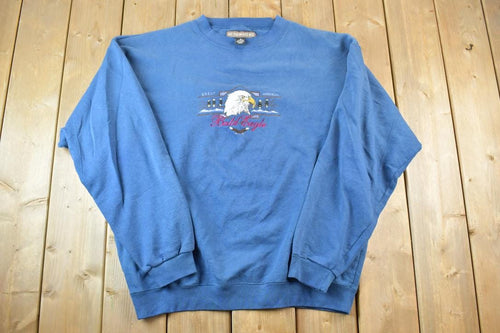 Vintage 1990s Bald Eagle Outdoorsman Crewneck Sweatshirt / Embroidered / Nature Sweater / Animal Sweater
