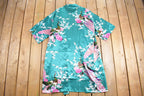 Vintage Japanese Peacock Print Silk Kimono Robe