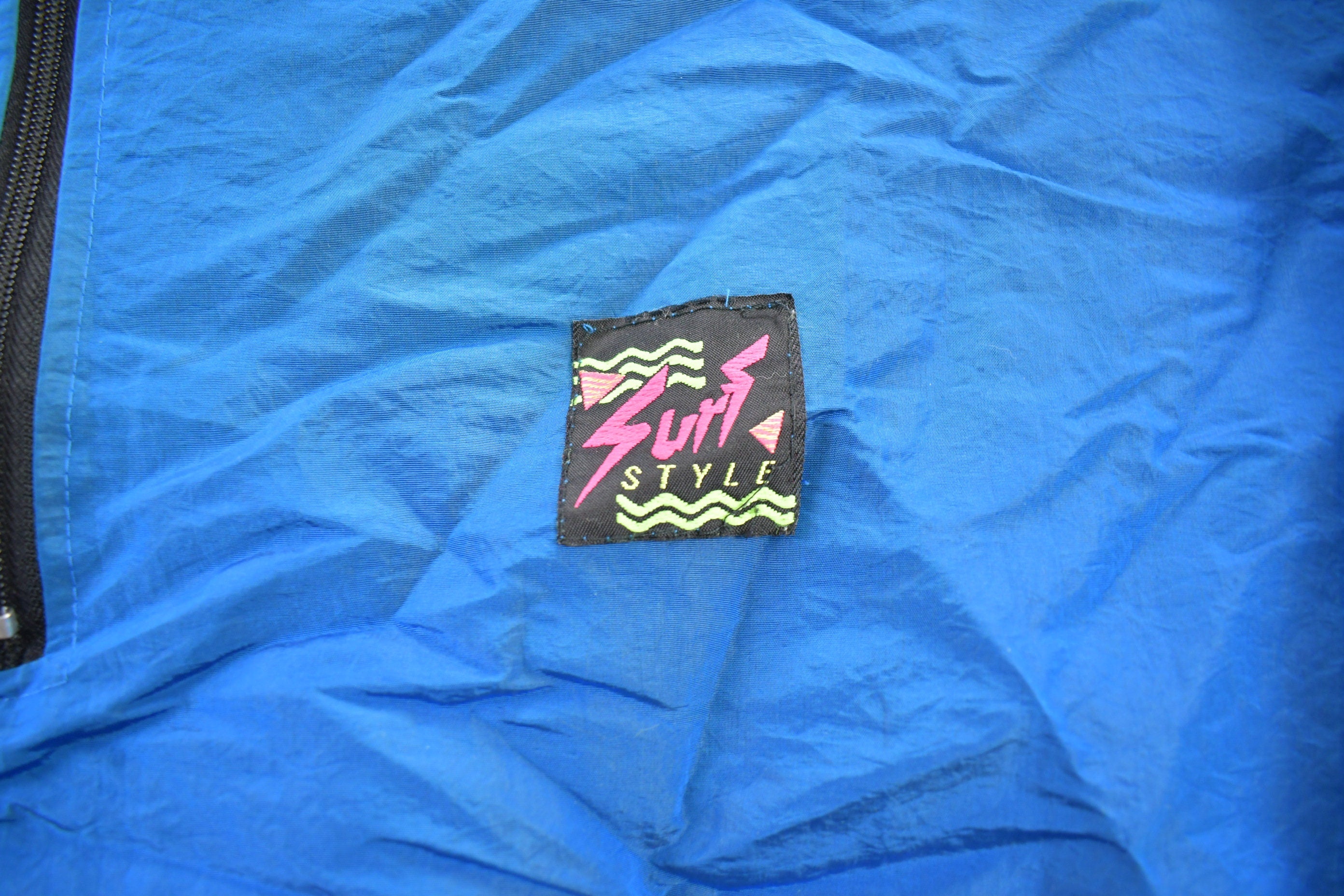 Vintage 1980s Surf Style Windbreaker Quarter Zip Jacket
