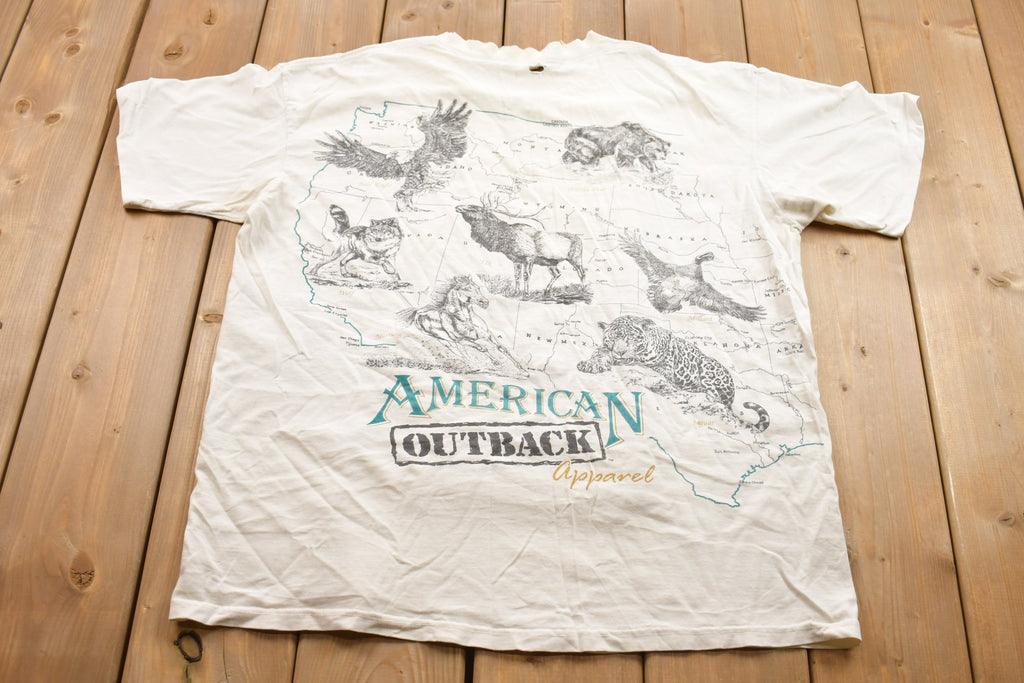 Vintage 1990s American Outback Apparel USA Map Animals Graphic T-Shirt