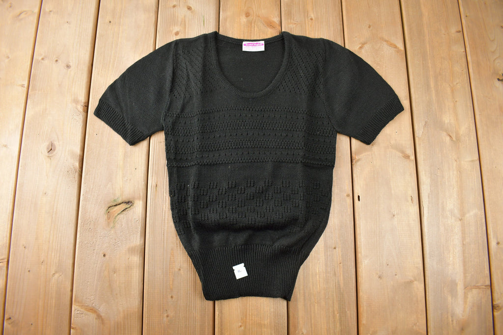 True Vintage 1960s Deadstock Miss Scotch English Short Sleeve Black Knit Acrylic Sweater