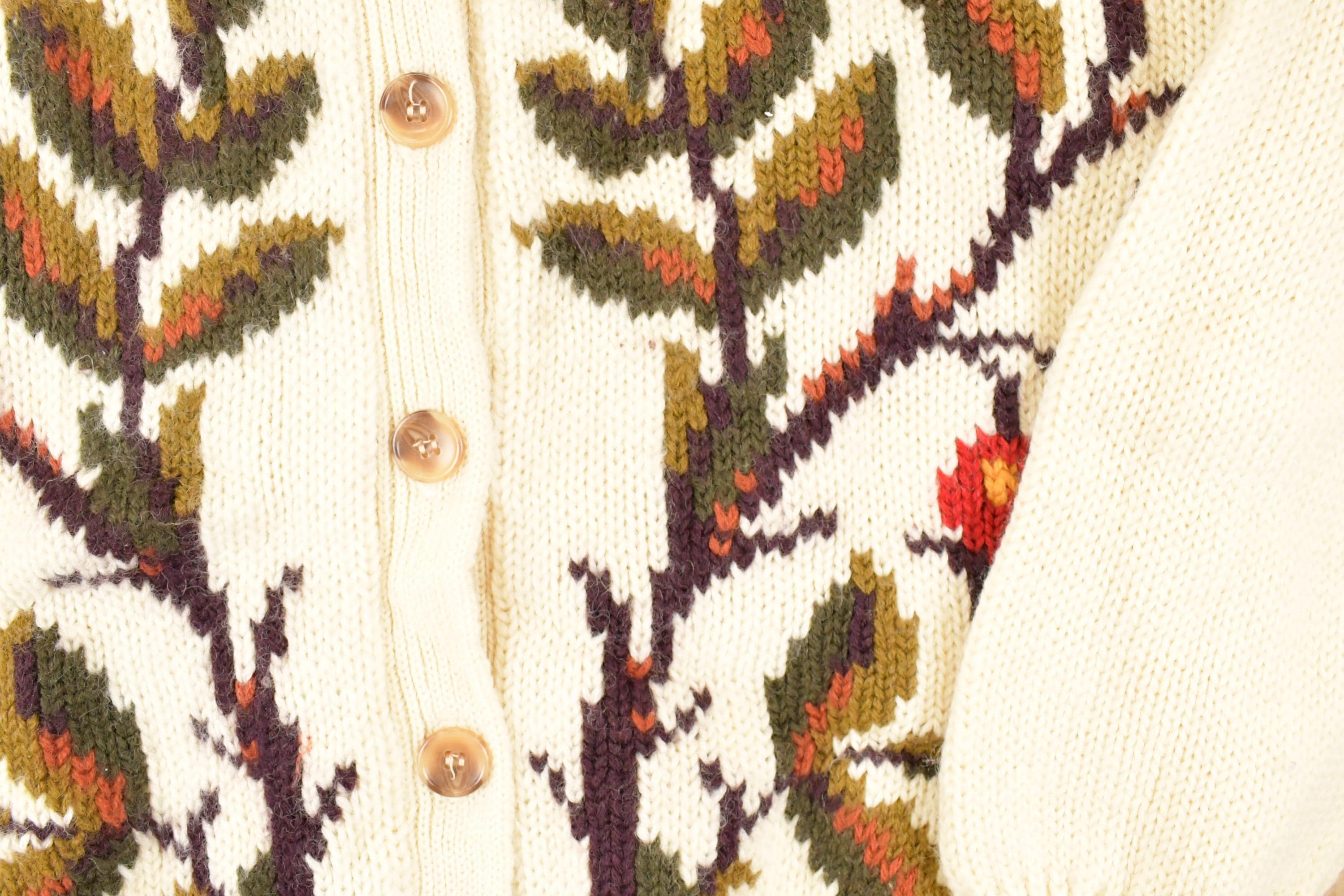 Vintage 1990s Tulchan Floral Abstract Wool Knit Cardigan Sweater Women's M