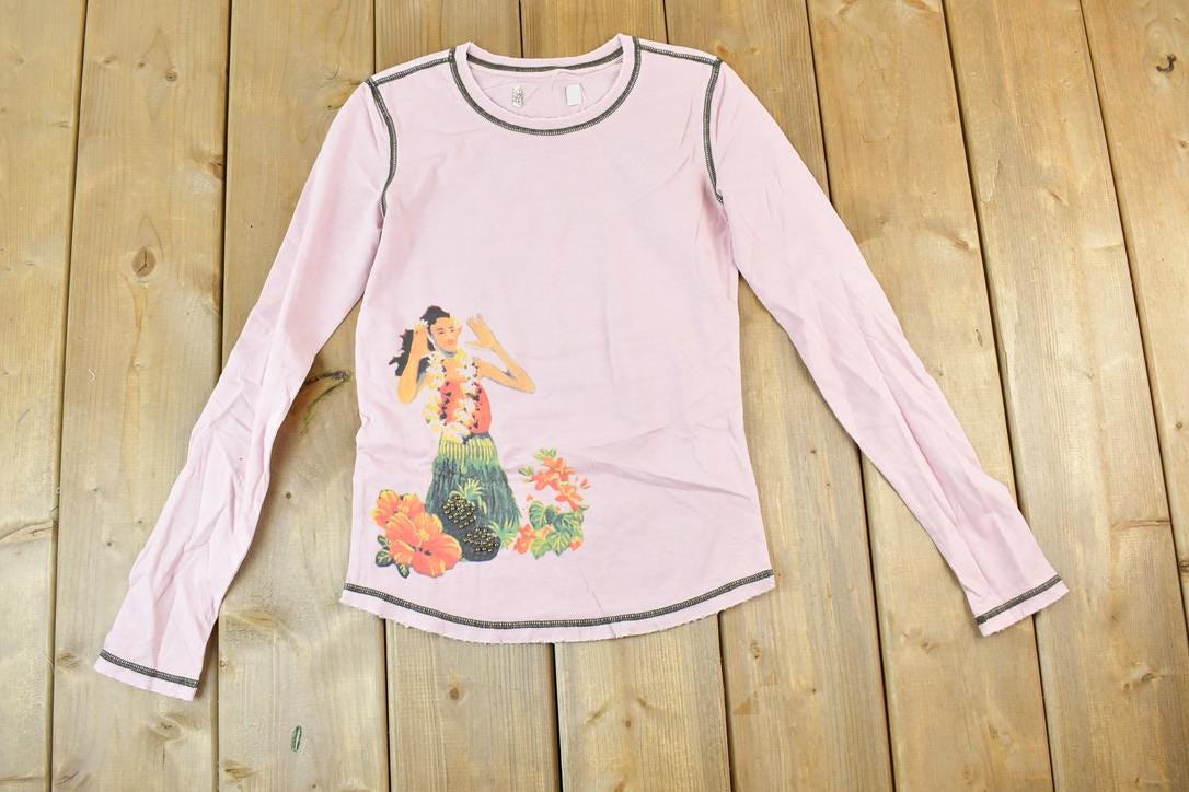 Women Vintage Vigoss Y2K Aloha Blue Blue T-Shirt