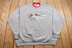 Vintage 1990s Top Stitch Cute Winter Birds Double Collar Crewneck Sweatshirt