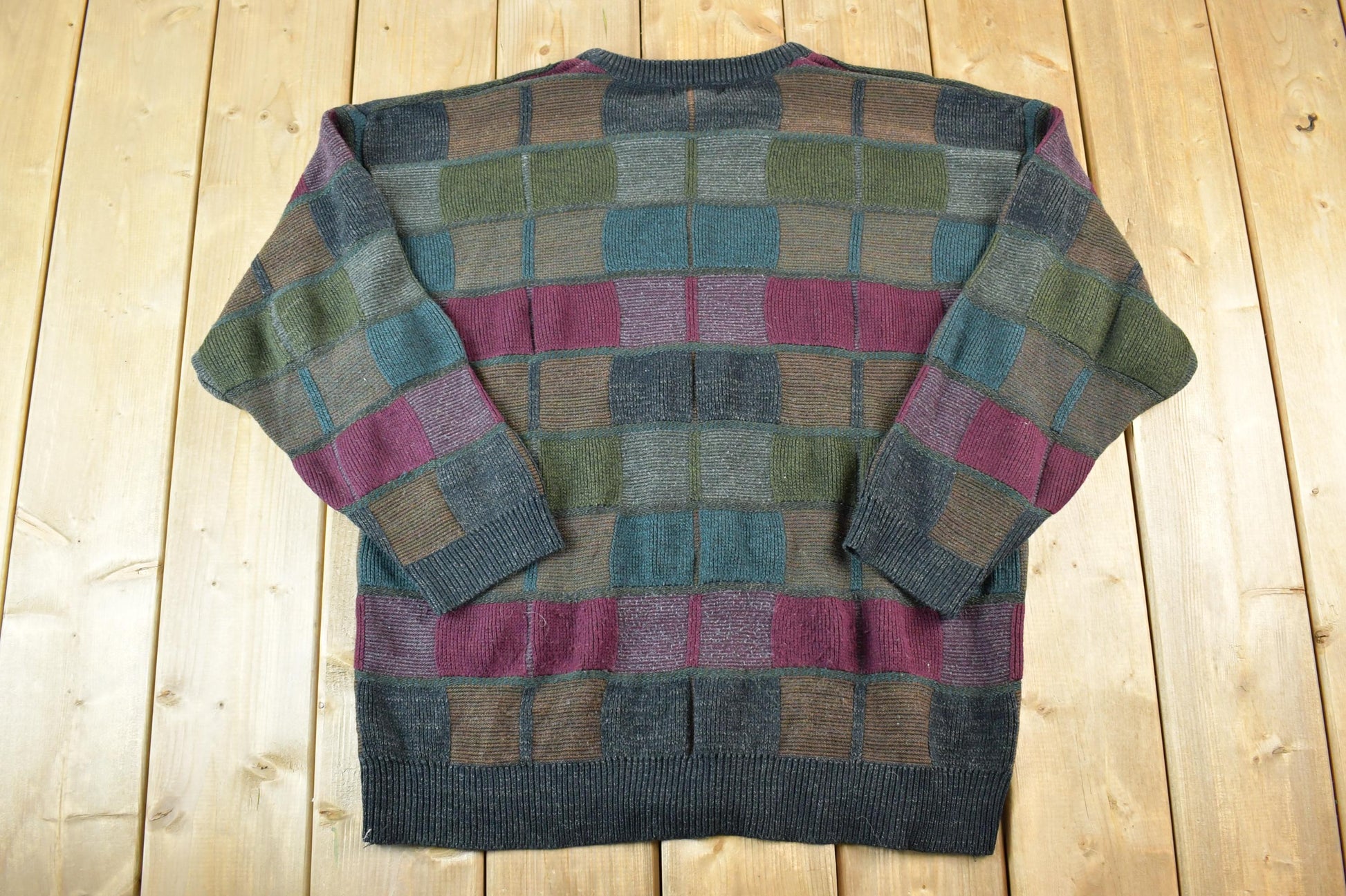 Vintage 1990s Cambridge Classics Knit Abstract Pattern Crewneck Sweater Made In USA