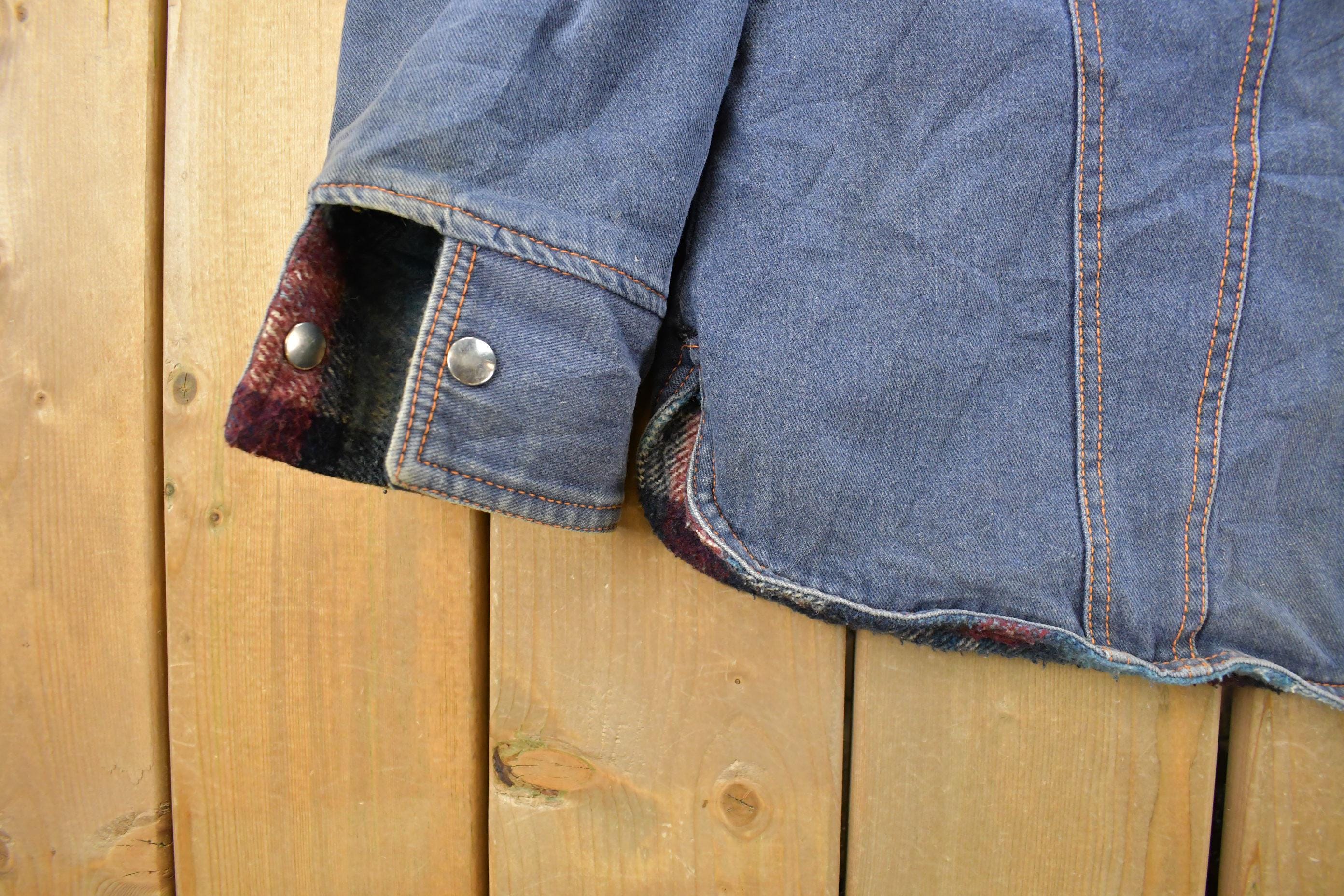 Vintage 1970s Plaid Lined Denim Shacket Men's Medium