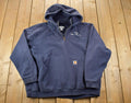 Vintage Distressed Zip Rib Unique Carhartt Quarter Zip Hoodie Sweatshirt