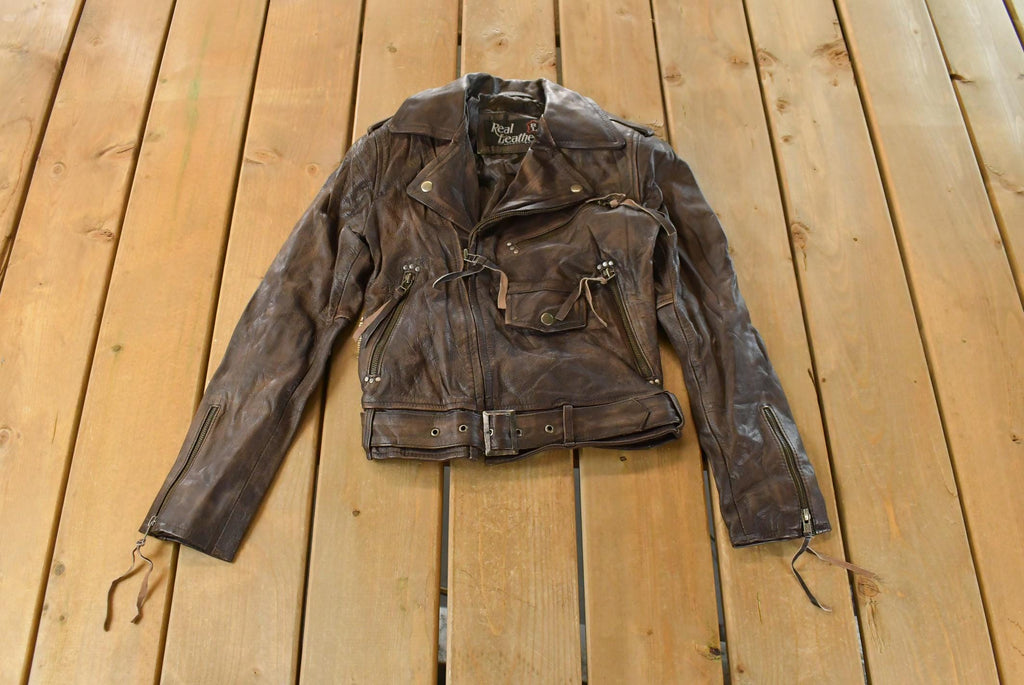 Vintage 1980s Real Leather Biker Motorcycle Leather Jacket Women's XS