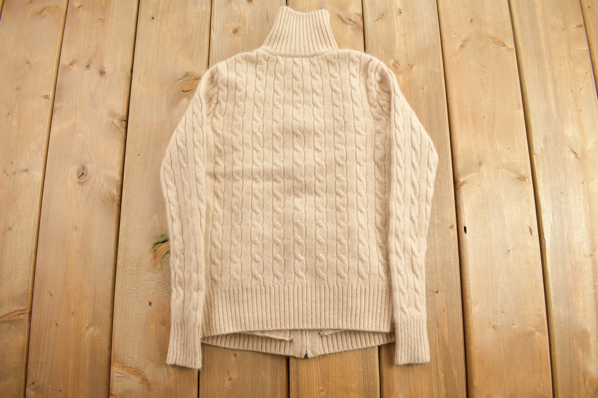 Vintage 1990s Ralph Lauren Golf Cable Knit Cashmere Zip Up Sweater