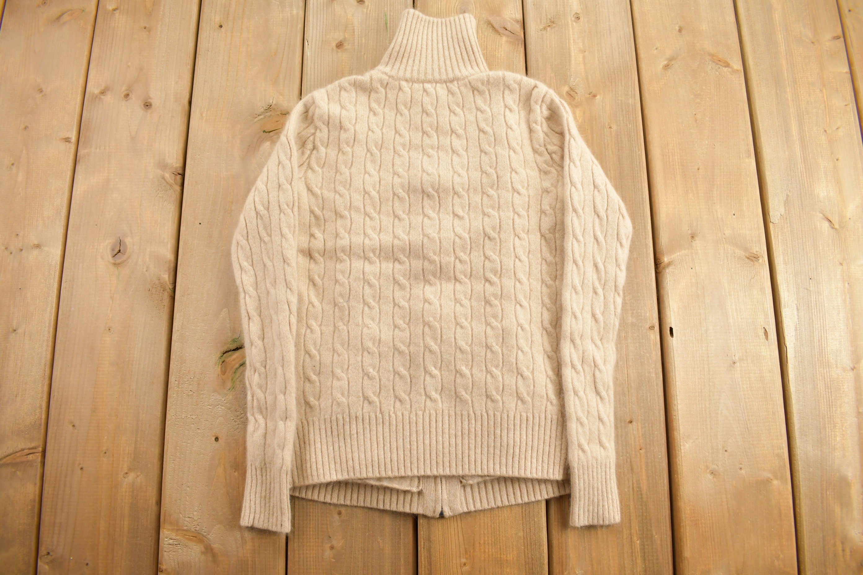 Vintage 1990s Ralph Lauren Golf Cable Knit Cashmere Zip Up Sweater